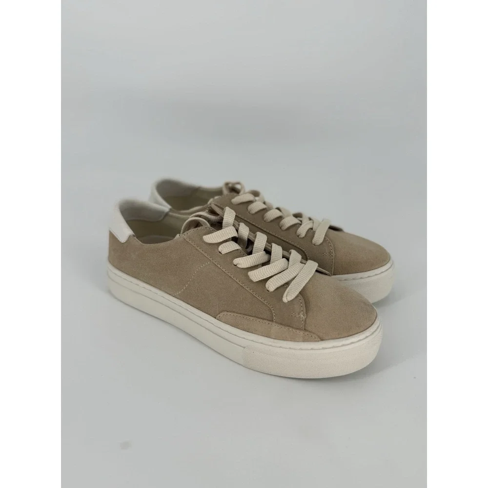 Soludos Sneakers Women's Ibiza Leather Lace Up Beige Tan Suede Coastal Shoes 8